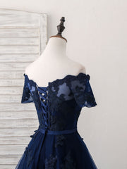 Dark Blue Tulle Lace Short Prom Dress Outfits For Girls, Dark Blue Homecoming Dress