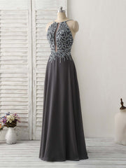 Dark Gray Sequin Beads Long Prom Dress Outfits For Women Backless Evening Dress