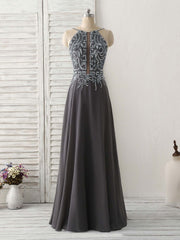 Dark Gray Sequin Beads Long Prom Dress Outfits For Women Backless Evening Dress