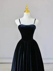 Dark Navy Blue Velvet Long Prom Dresses For Black girls For Women, Dark Navy Blue Velvet Long Formal Evening Dresses