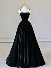 Dark Navy Blue Velvet Long Prom Dresses For Black girls For Women, Dark Navy Blue Velvet Long Formal Evening Dresses