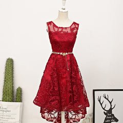 Dark Red High Low Lace Party Dress Outfits For Women Homecoming Dress Outfits For Girls, Red Short Prom Dress