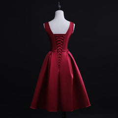 Dark Red Satin Short Homecoming Dress Outfits For Girls, Lovely Bridesmaid Dress
