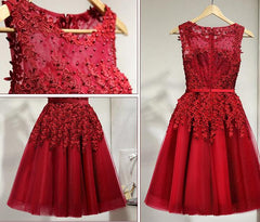 Dark Red Tulle Knee Length Party Dress Outfits For Girls, Wine Red Homecoming Dress