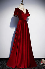 Dark Red Velvet Long Prom Dress Outfits For Girls, Charming Formal Gown