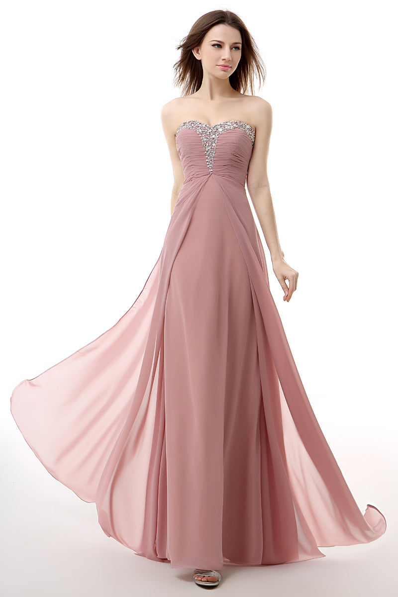 Dusty Pink A-Line Sweetheart Pleated Prom Dresses