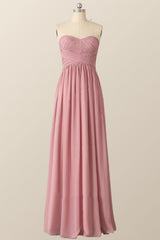 Sweetheart Blush Pink Chiffon Long Bridesmaid Dress
