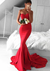 Elastic Satin Prom Dress Outfits For Women Trumpet Mermaid Sweetheart Court Train With Pleated