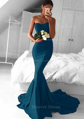Elastic Satin Prom Dress Outfits For Women Trumpet Mermaid Sweetheart Court Train With Pleated