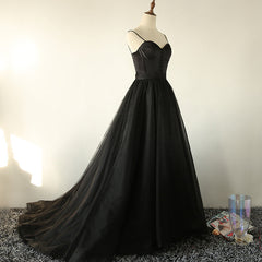 Elegant Black Straps Tulle Sweetheart Prom Dress Outfits For Girls, Black Party Dress