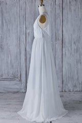 Elegant Long A-line Ruffle Lace Chiffon Wedding Dress