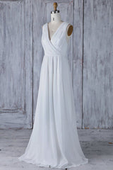 Elegant Long A-line Ruffle Lace Chiffon Wedding Dress