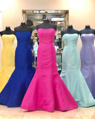 Elegant Mermaid Yellow Strapless Satin Long Prom Evening Dresses For Black girls Classy