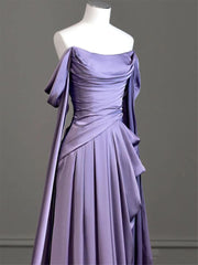 Elegant Purple Satin Prom Dress, Draped Bodice Formal Party Dress