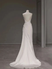 Elegant Spaghetti Straps Sheath Simple Silk Satin Wedding Dress Outfits For Women Floor Length