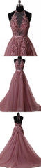 Elegant tulle lace long prom dress, lace evening dress
