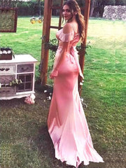 Elegant Sexy Shiny Pink Spaghetti Strap V Neck Mermaid Long Prom Dress With Trail