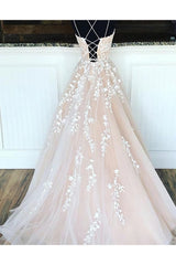 Puffy Spaghetti Straps Prom Dress With Appliques Long Evening Dress