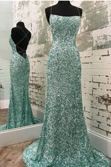 Sparkly Mint Sequin Mermaid Long Party Prom Dress for Women, Shiny aftonklänning