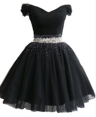 Fashionable Black Short Beaded Party Dress Outfits For Girls, Black Prom Dress
