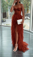 Rust Red Sweetheart High Low -lagdelt formel prom kjole