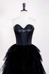 Sweetheart Black Layered Tulle A-Line Prom Dress