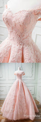 Sweetheart Off The Shoulder Tulle And Satin Ball Gowns Prom Dresses, Lace Appliques