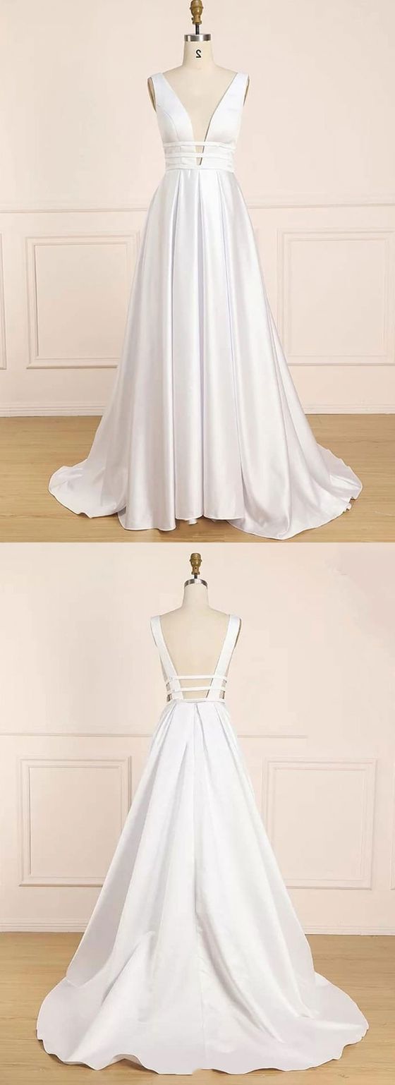 Simple V Neck Satin Long Prom Dress, Evening Dress