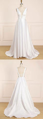 Simple V Neck Satin Long Prom Dress, Evening Dress