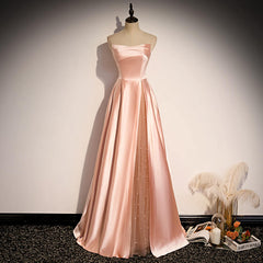 Glamorous Strapless Pink Satin Long Party Dress Outfits For Women Formal Prom Dresses