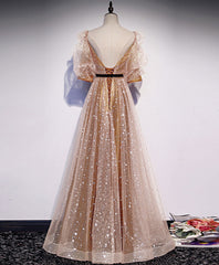 Gold Tulle Long Prom Dress Outfits For Girls, A line Gold Formal Graduation Party Dress