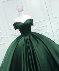 Gorgeous Ball Gown Green Satin Quinceanera Dress Outfits For Girls, Green Sweetheart Formal Dress