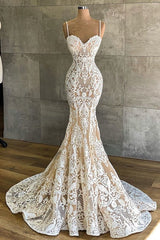 Gorgeous Long Mermaid Sweetheart Spaghetti-straps Lace Wedding Dresses