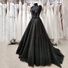 Gothic Tulle Black Party Dress Outfits For Girls,Prom Evening Dresses For Black girls For Women,Glitter A-Line Party Dress Outfits For Girls,Maxi Corset Dress