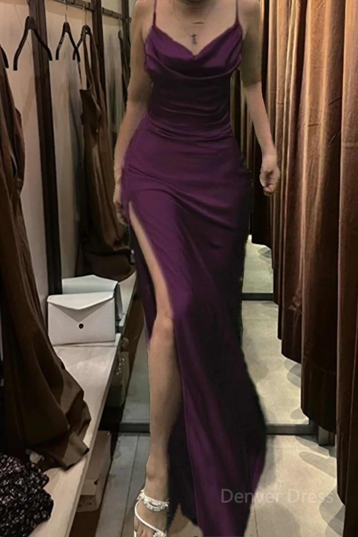 Grape Long Prom Dresses with High Slit, Mermaid Evening Party Dress Secondary image