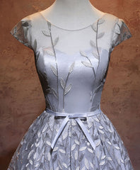 Gray Round Neck Lace Short Prom Dress Outfits For Girls,Cute Homecoming Dress