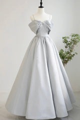 Gray Satin Long Prom Dress Outfits For Girls, A-Line Spaghetti Straps Evening Graduation Dress