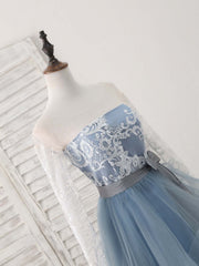 Gray Tulle Lace Short Prom Dress Outfits For Girls, Gray Tulle Prom Dress