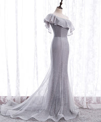Gray Tulle Mermaid Long Prom Dress Outfits For Women Gray Tulle Formal Dress