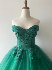 Green Ball Gown Tulle Off Shoulder with Lace Applique, Green Sweet 16 Dress Outfits For Women Party Dress