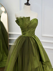 Green Ruffle Tiered Prom Dresses For Black girls Strapless, Green Long Party Dress