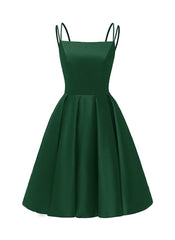 Green Satin Scoop Short Homecoming Dress Outfits For Girls, Satin Straps Lace-up Short Prom Dress