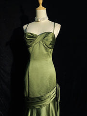 Green Satin Sweetheart Straps Long Evening Dress Outfits For Girls, Long Green Wedding Party Dress