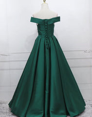 Green Simple Satin Off Shoulder Long Prom Dress Outfits For Women Party Dress Outfits For Girls, Green Evening Dresses