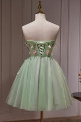 Green Strapless Tulle Short Prom Dress Outfits For Women with Lace, Green Party Dress