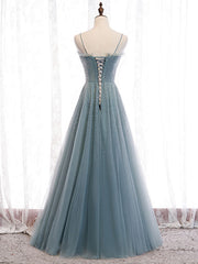 Green Sweetheart Neck Tulle Sequin Long Prom Dress Outfits For Women Green Evening Dress