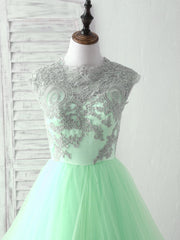 Green Tulle Lace Applique Long Prom Dress Outfits For Women Blue Tulle Sweet 16 Dress