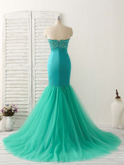 Green Tulle Mermaid Long Prom Dress Outfits For Women Green Evening Dress
