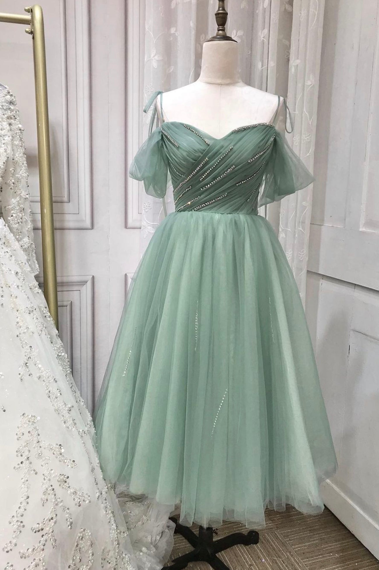 Green Tulle Short A-Line Prom Dress Outfits For Girls, Cute A-Line Homecoming Party Dress