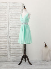 Green V Neck Chiffon Short Prom Dress Outfits For Girls, Green Homecoming Dress